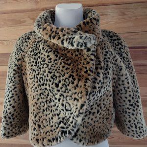 Faux Fur Leopard Jacket Capelet Alvin Valley Sz 8 NWOT Cheetah Animal Shrug